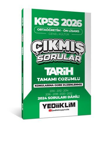 Yediiklim Yayınları KPSS 2026 Ortaöğretim-Önlisans Tarih Konularına Göre Çıkmış Sorular(2024 soruları dahil)