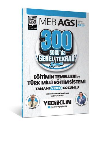 Yediiklim Yayınları 2025 MEB AGS Eğitimin Temelleri ve Türk Milli Eğitim Sistemi 300 Soruda Tamamı Video Çözümlü Genel Tekrar Ka