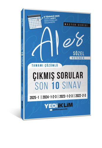 Yediiklim Yayınları ALES Master Serisi Sözel Yetenek Tamamı Çözümlü Son 10 Sınav Çıkmış Sorular 6 Temmuz 2025 Ales-2 Ekli)