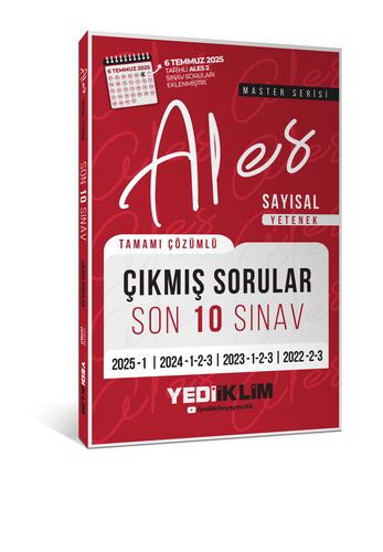 Yediiklim Yayınları  ALES Master Serisi Sayısal Yetenek Tamamı Çözümlü Son 10 Sınav Çıkmış Sorular (6 Temmuz 2025 Ales-2 Ekli)