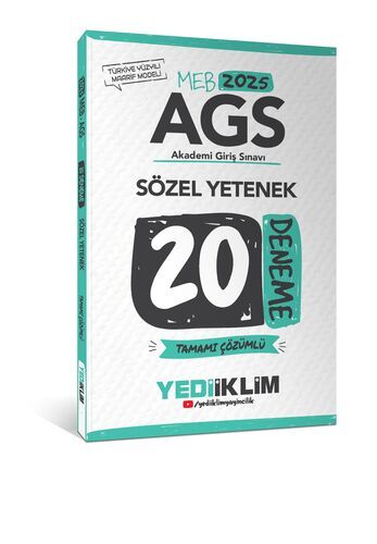 Yediiklim Yayınları 2025 MEB AGS Sözel Yetenek Tamamı Çözümlü 20 Deneme