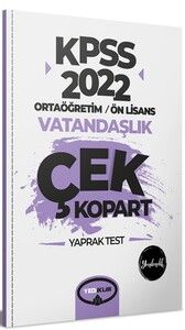 Yediiklim Yayınları 2022 KPSS Ortaöğretim Ön Lisans Genel Kültür Vatandaşlık Çek Kopart Yaprak Test #1