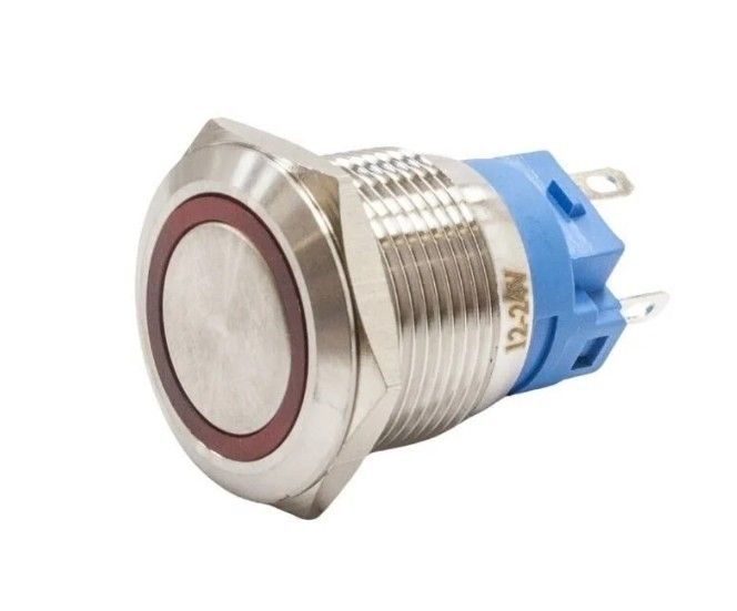 Metal Buton Yaylı 19mm 24V Kırmızı Ledli