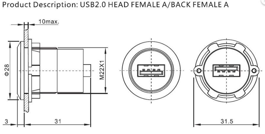 22mm Pano Tipi Dişi Usb Soketi #2