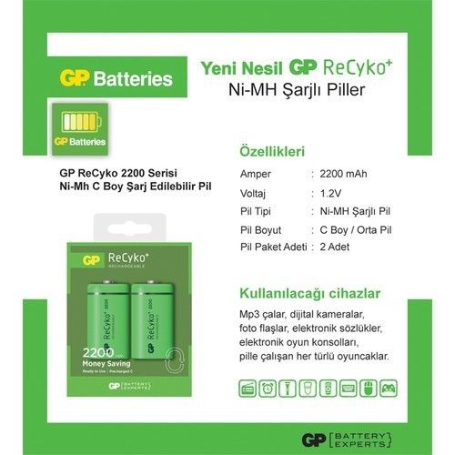 GP 220CHEMTR 2200mAh C Boy NiMH Şarjlı Pil (2 li ) #2