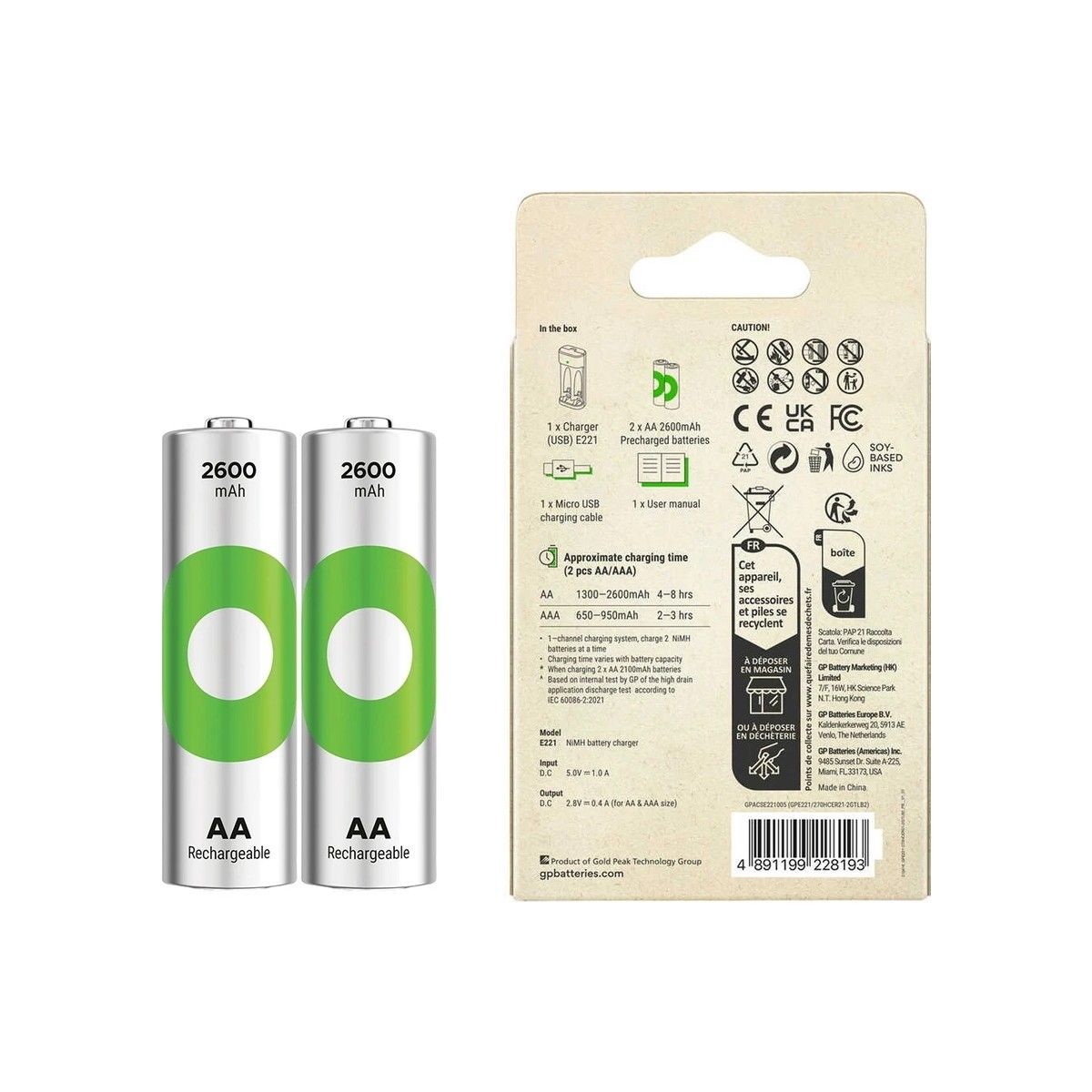 GP GPE221 2 li AA Pil Şarj Cihazı + 2x2600mAh Pil  #2