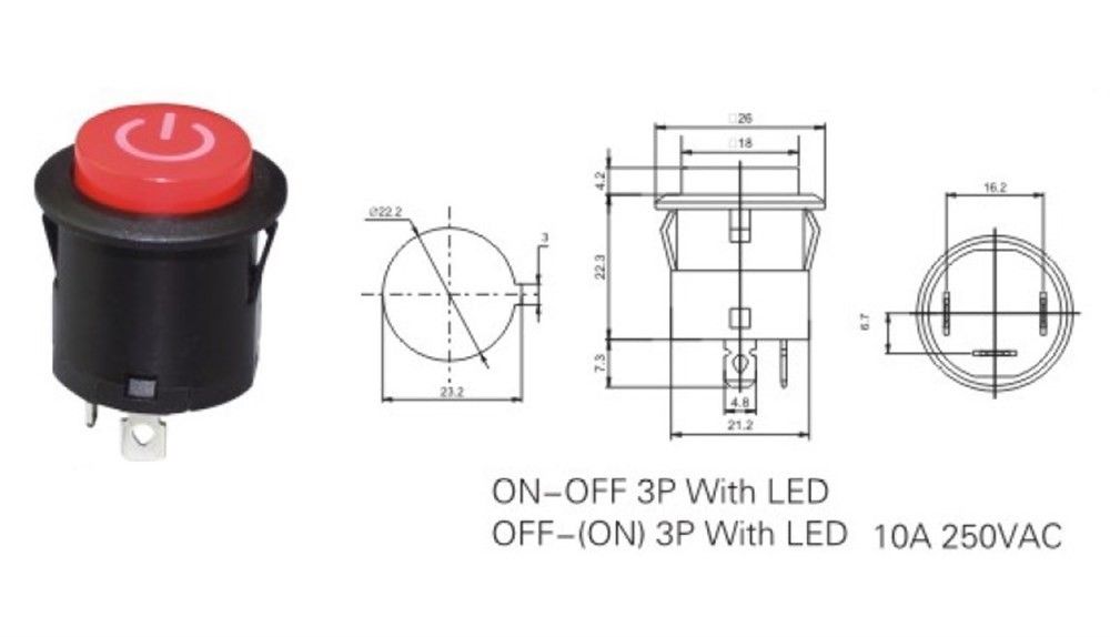 IC180F Ledli Buton Kalıcı 26mm Power Simgeli Kırm. #2