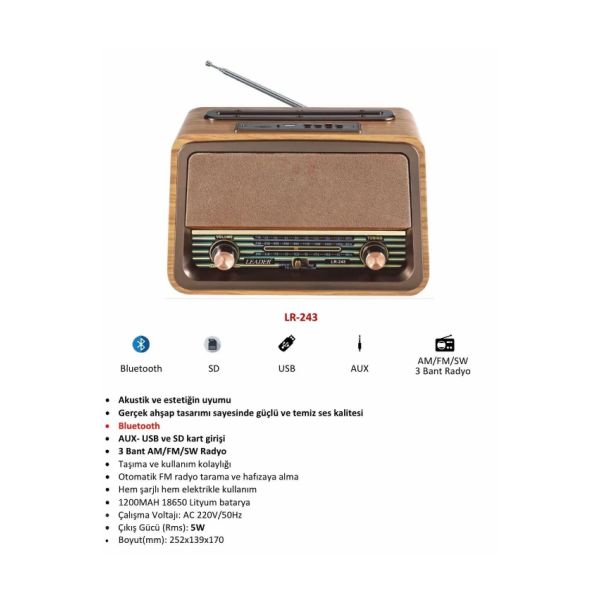 Leader LR-243 Radio,BT,USB,TF Retro Müzik Kutusu #2