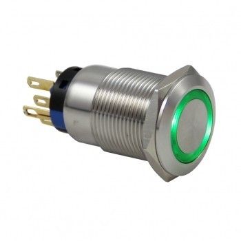 Metal Buton Kalıcı 19mm 24V Yeşil Ledli