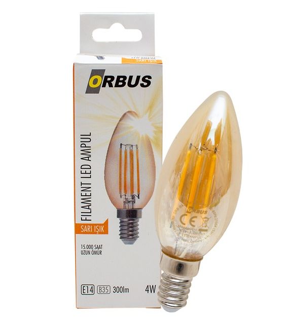 Orbus 4W E14 300 Lm B35 Sarı Filament Led Ampul #2