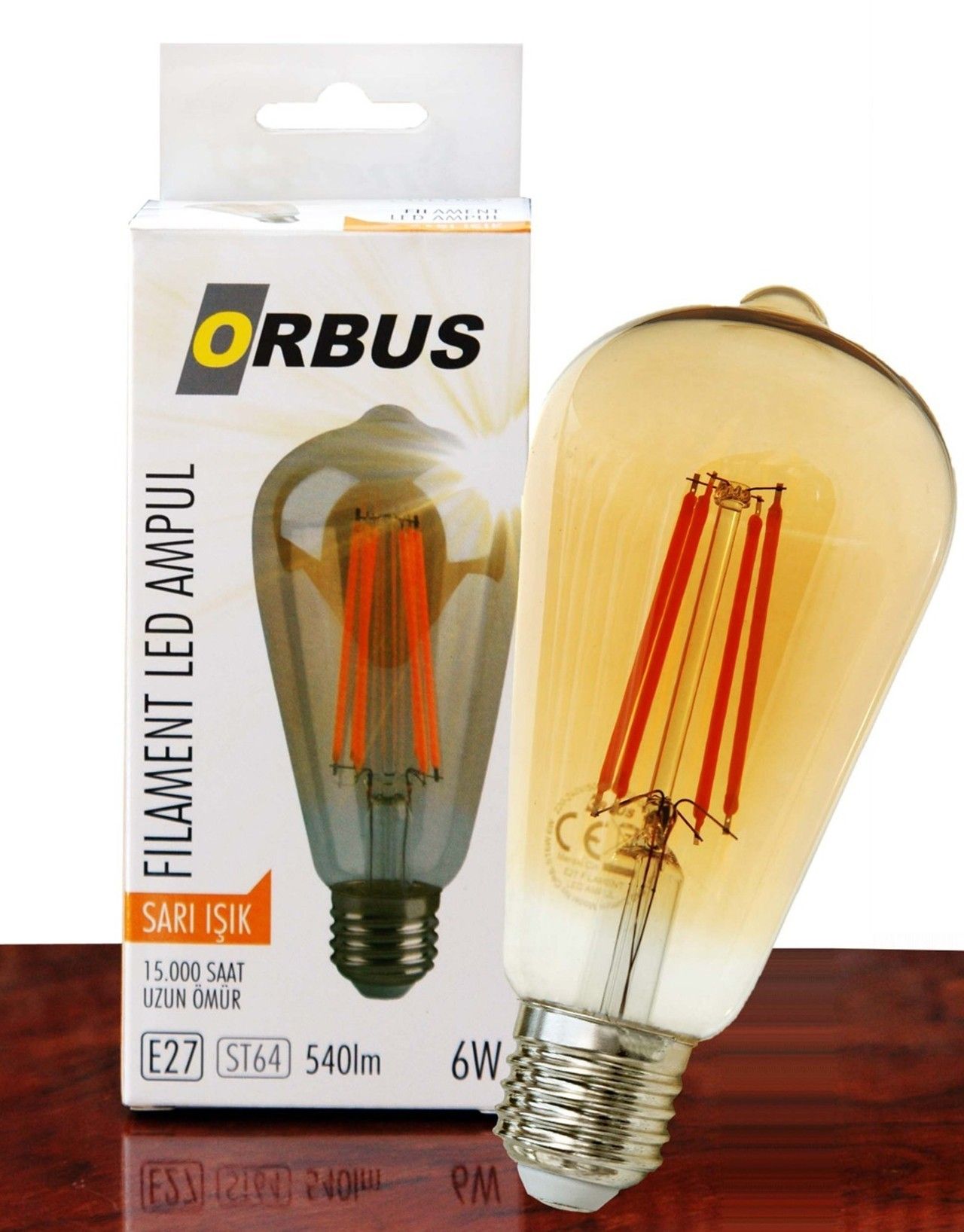 Orbus 6W E27 540 Lm ST64 Sarı Filament Led Ampul #2
