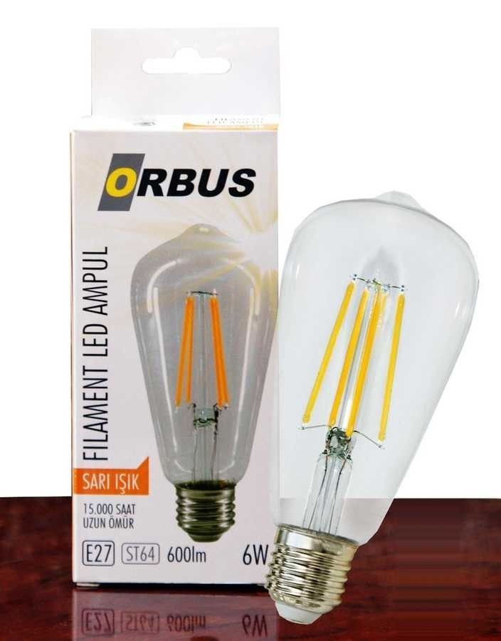 Orbus 6W E27 600 Lm ST64 Sarı Filament Led Ampul