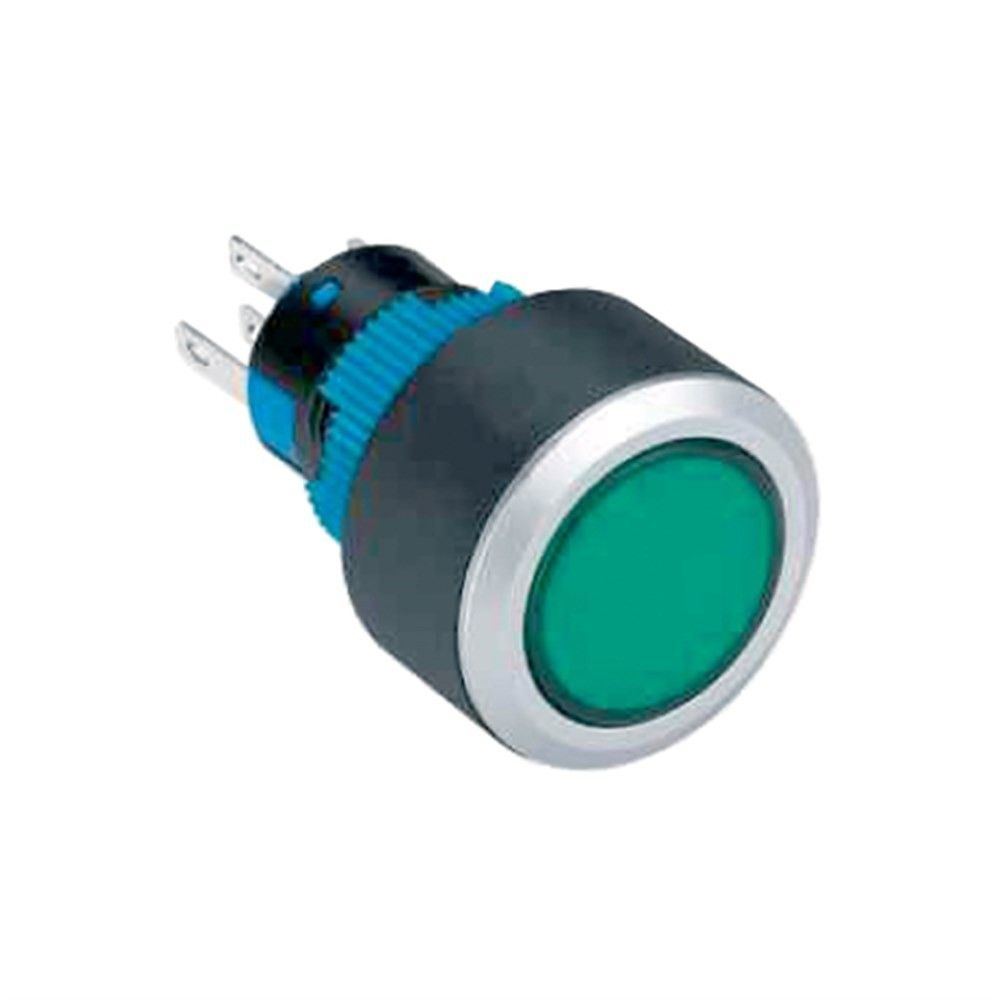 Plastik Buton Kalıcı 22mm 24V Yeşil Ledli