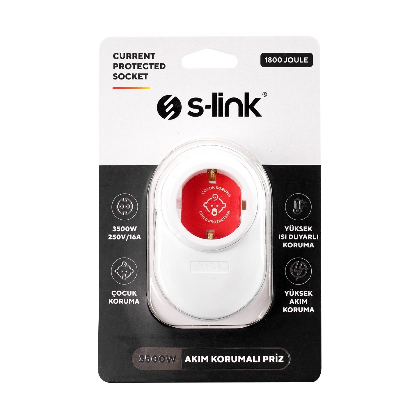 S-Link SL-08 16A 3500W 1800 Joule Akım Koruma Priz #2