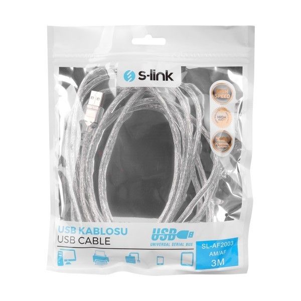 S-Link SL-AF2003 Usb 2.0 3m Şeffaf Uzatma Kablosu #2