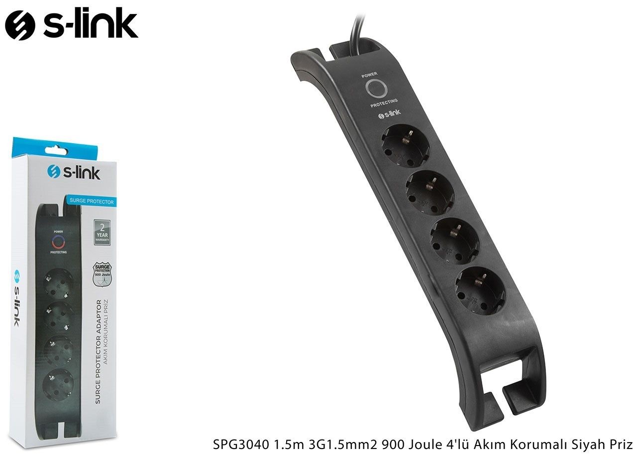 S-Link SPG3040 2m Siyah 3x1.5mm 4 lü Akım Kor.Priz #4