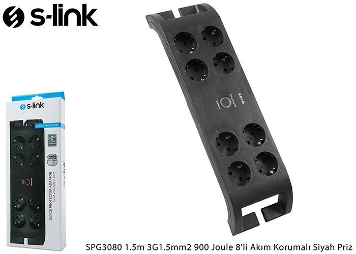 S-Link SPG3080 2m Siyah 3x1.5mm 8 li Akım Kor.Priz #2