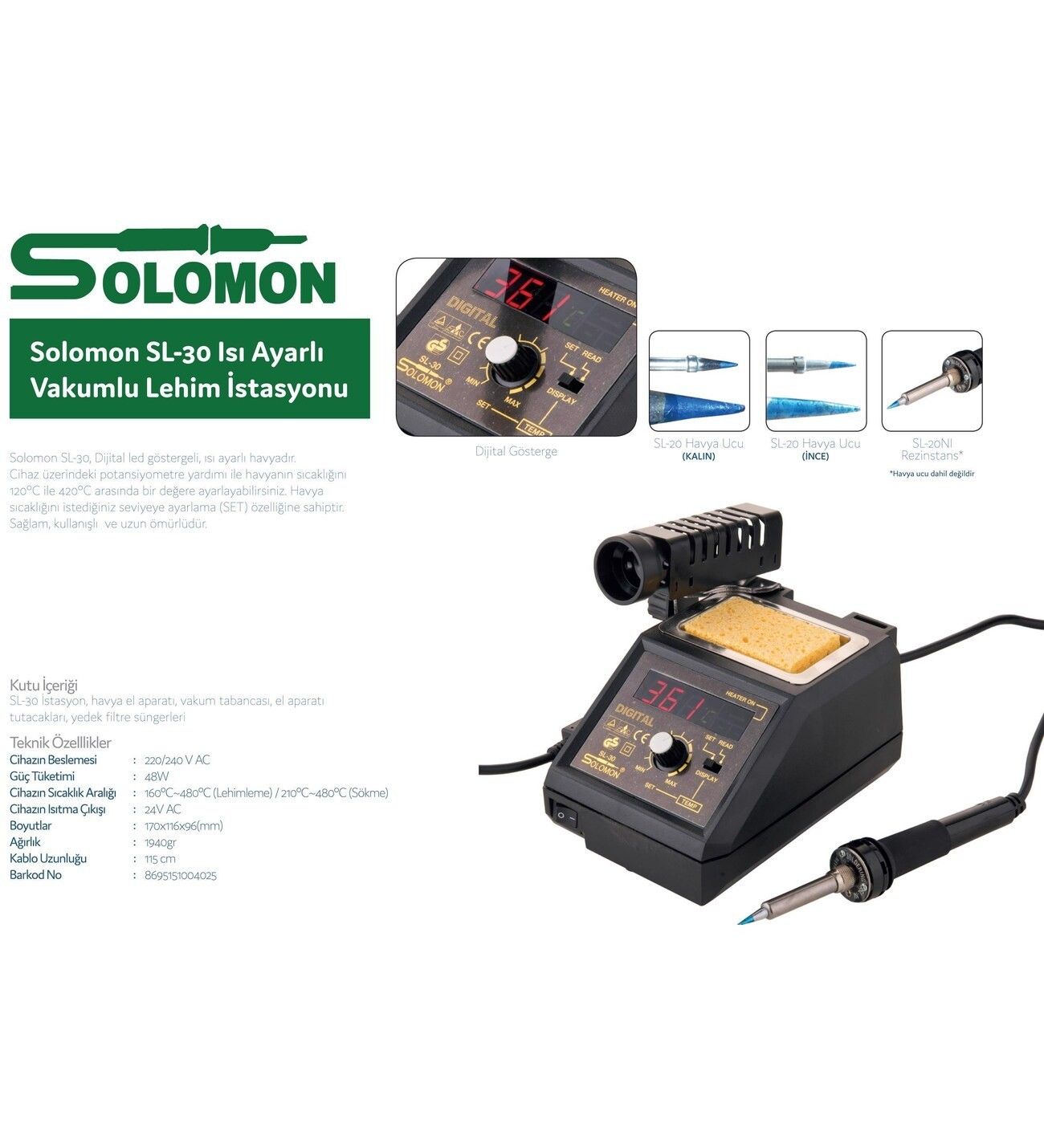 Solomon SL-30 48W Isı Ayarlı Havya İstasyonu #3