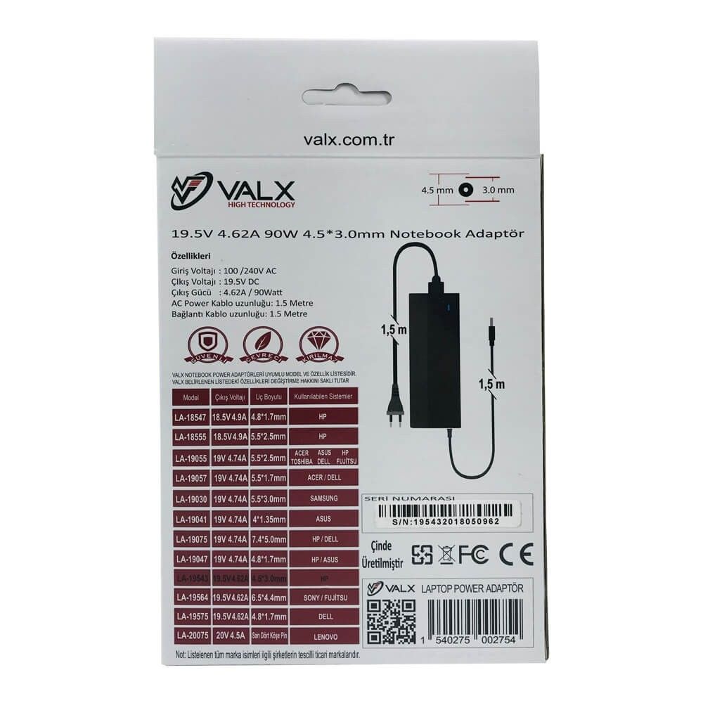 Valx LA-19543 19.5V 4.62A 90W 4.5x3.0 Laptop Adap. #4