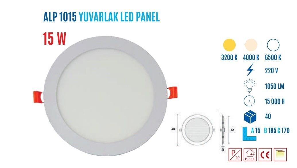 YCL ALP-1015B 15W Sıvaaltı Yuvarlak Beyaz Led Pane #4
