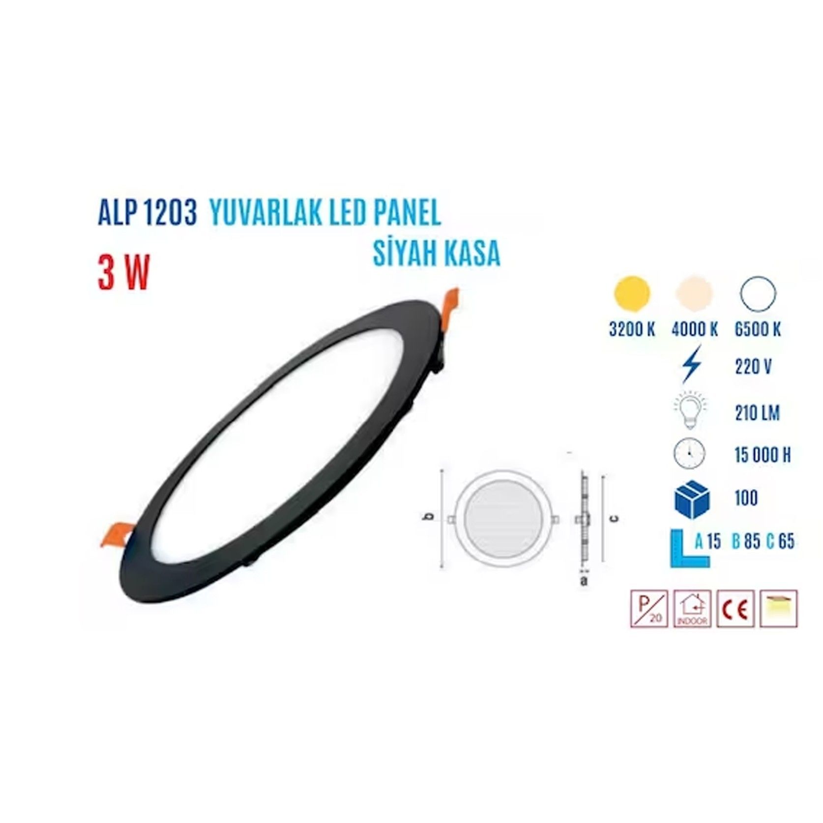 YCL ALP-1203B 3W S.Altı Yuvarlak Led Panel Beyaz #2