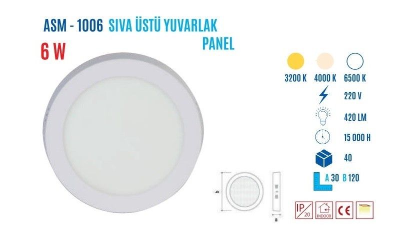 YCL ASM-1006G 6W Sıvaüstü Yuvarlak Günışığı Led Panel #4