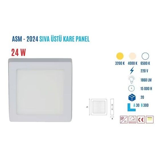 YCL ASM-2024B 24W Sıva Üstü Kare Beyaz Led Panel #3