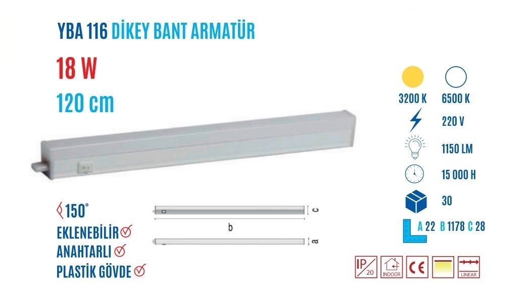 YCL YBA-116G 18W 120cm Günışığı Led Bant Armatür #2