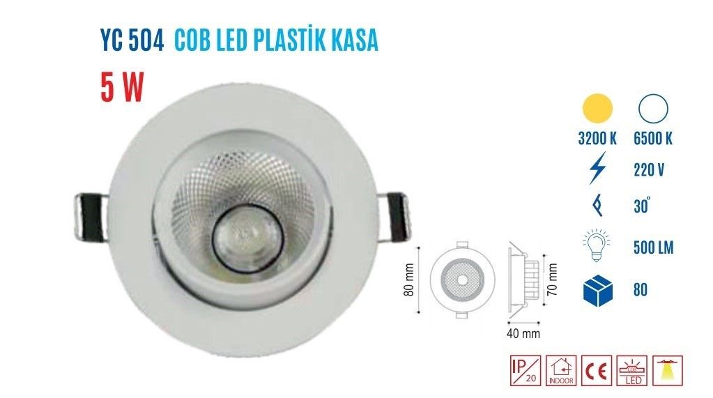 YCL YC-504B 5W Beyaz Sıvaaltı Cob Led Downlight #2
