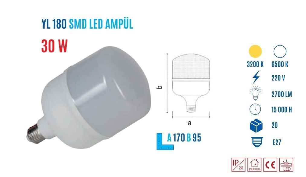 YCL YL-180G 30W E27 Gunışığı Pvc Led Ampul #4