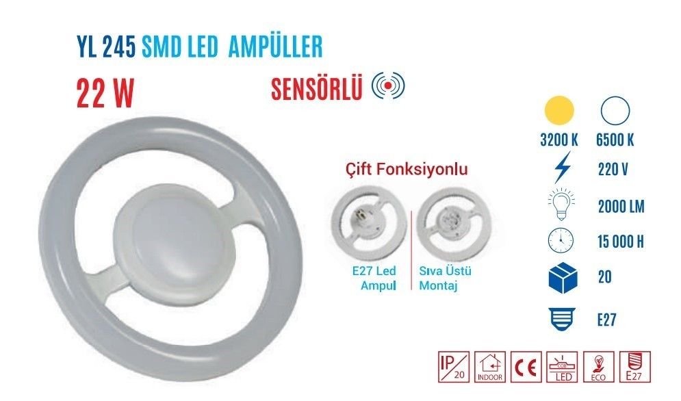 YCL YL-245G 24W E27 Sensörlü Günış Led Simit Ampul #4