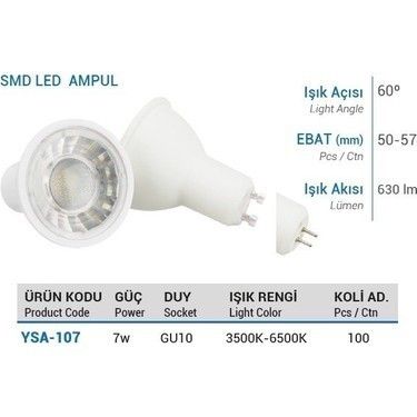 YCL YSA-107B 7W GU10 Beyaz Smd Led Çanak Ampul #2