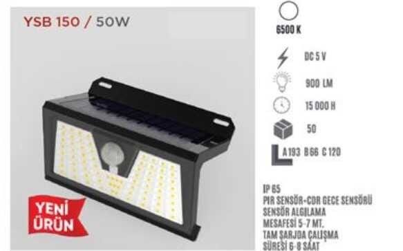 YCL YSB-150 50W Solar Led Duvar Aplik