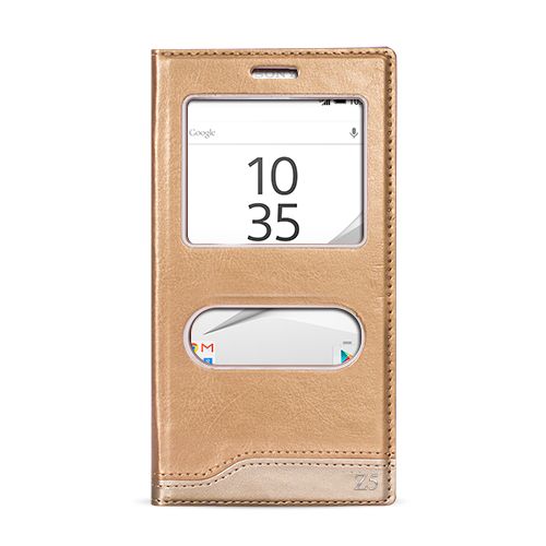 FitCase Dolce Sony Xperia Z5 Gizli Mıknatıslı Pencereli Kılıf Gold