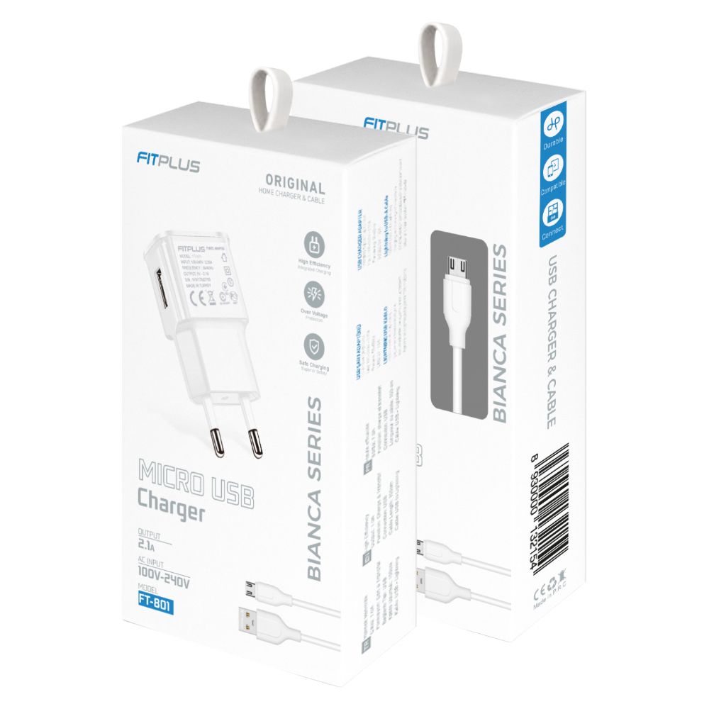 FitPlus Bianca FT-801 Şarj Aleti ve Micro USB Kablo Set 2.1A