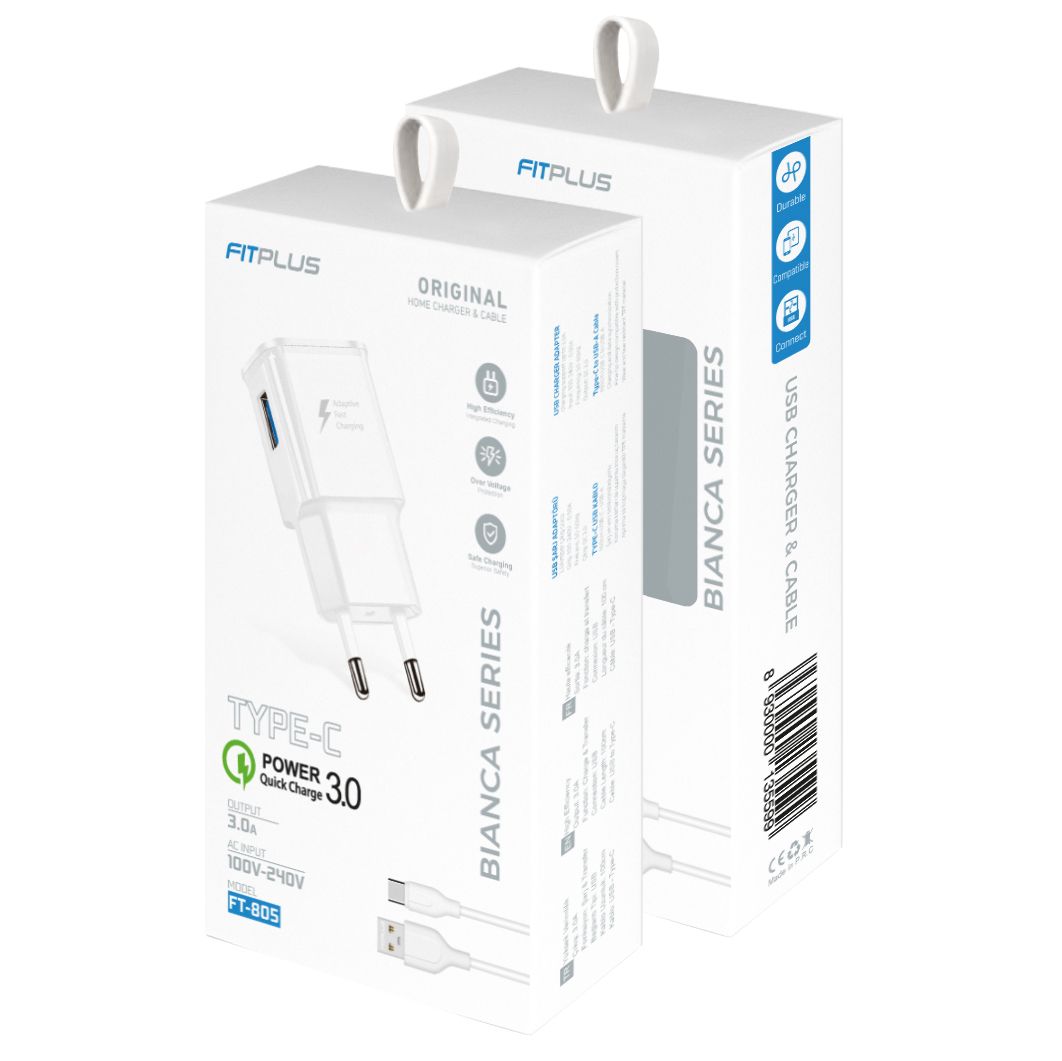 FitPlus Bianca FT-805 QC3.0 Hızlı Şarj Aleti ve Type-C Kablo Set 3A