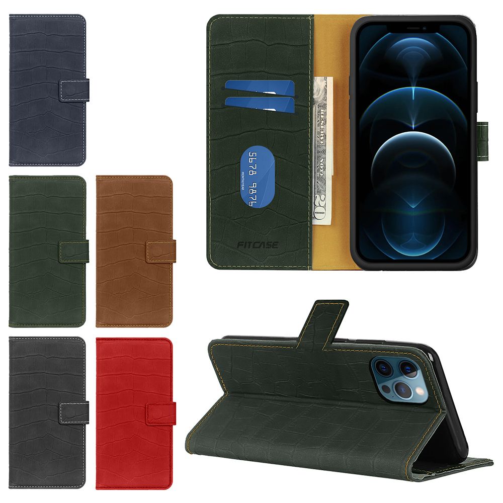 iPhone 12 / 12 Pro Kılıf Kroko Desen Kapaklı Cüzdanlı