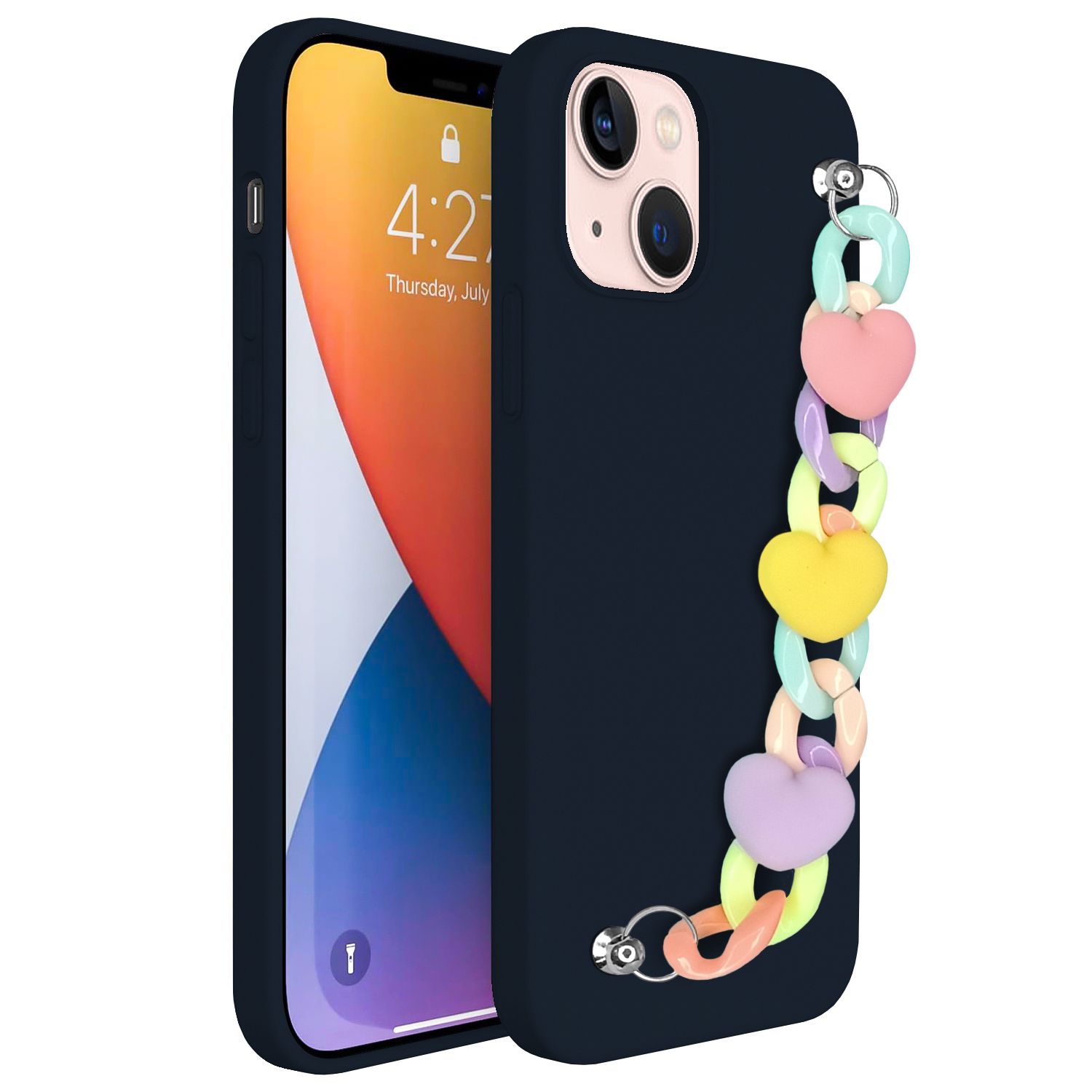 iPhone 13 Mini Kılıf Renkli Zincir Aksesuarlı Silikon Kapak