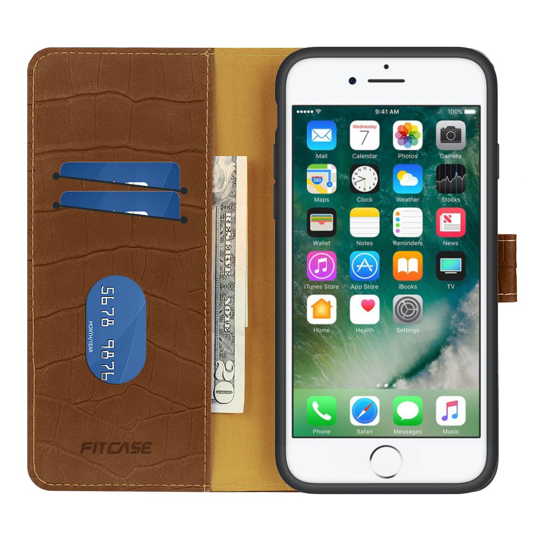 iPhone 7 / 8 Kılıf Kroko Desen Kapaklı Cüzdanlı