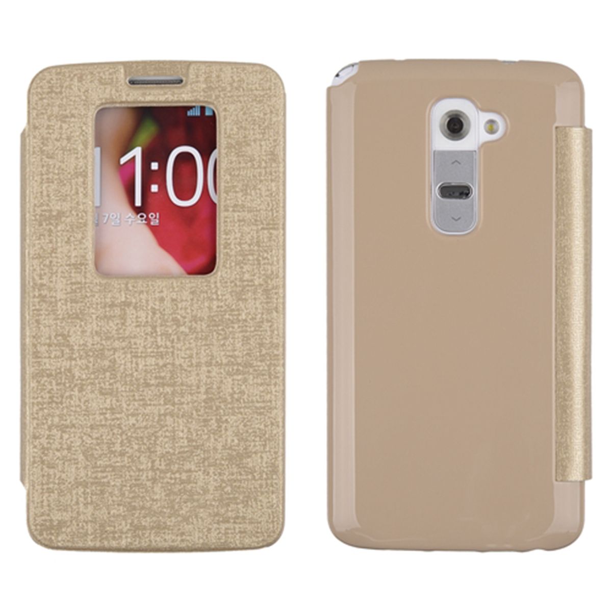 LG G2 Mini D610 Gizli Mıknatıslı Pencereli Premium Magnum Kılıf Gold