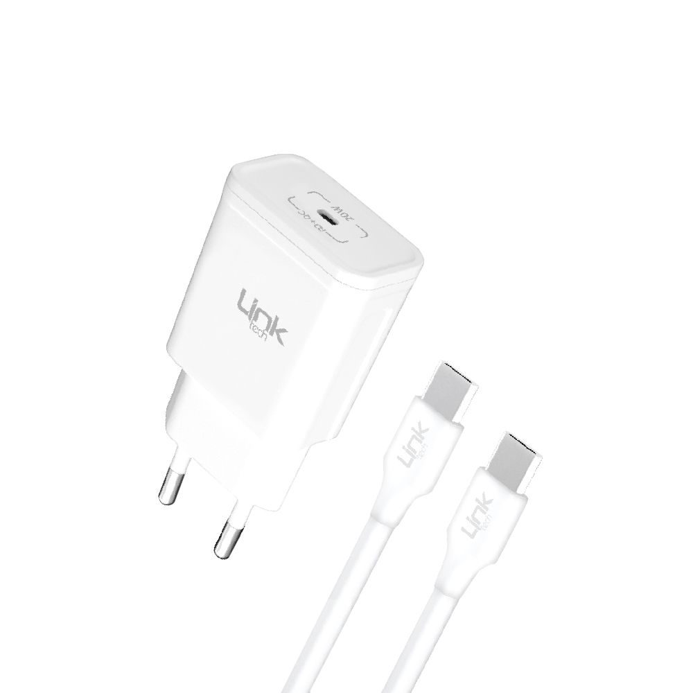 LinkTech S664 Premium 20W PD QC Type-C to Type-C Kablolu Şarj Aleti Beyaz