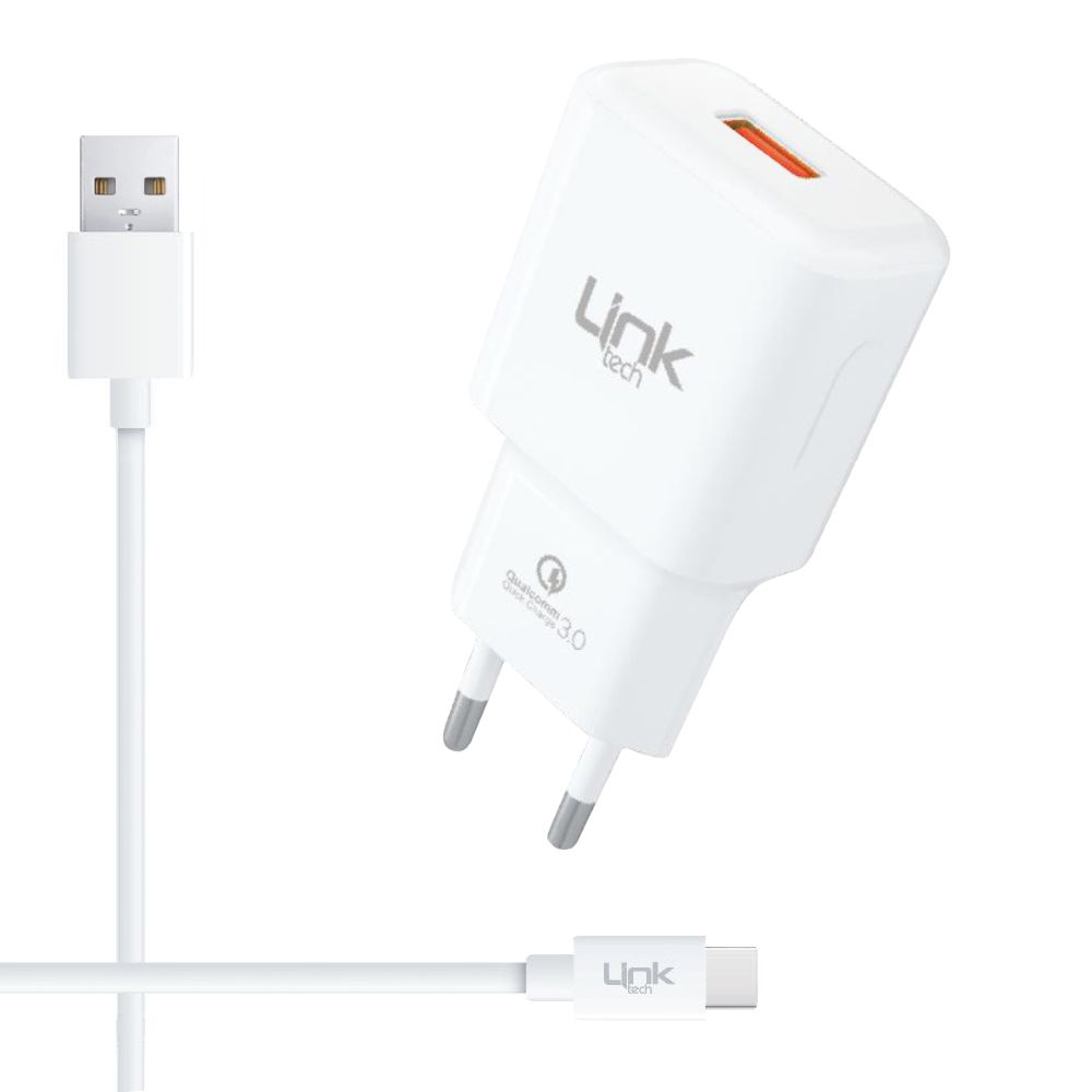 LinkTech T443 12W 2.4A QC3.0 Hızlı Şarj Aleti Type-C Kablo Set 1.2mt