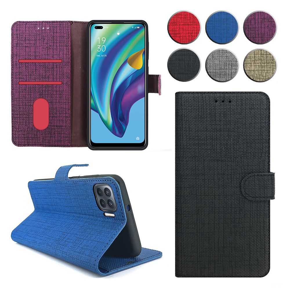 Oppo Reno4 Lite Kılıf FitCase Fabric Kapaklı Cüzdanlı