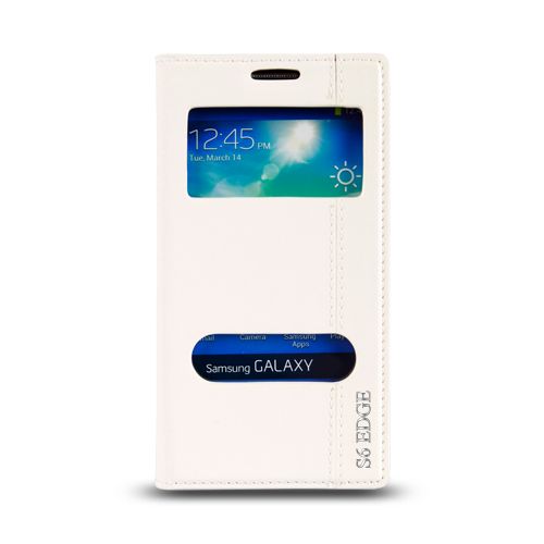 Samsung Galaxy S6 EDGE (G925) Gizli Mıknatıslı Pencereli Magnum Kılıf Beyaz