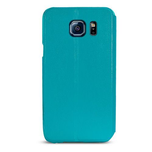 Samsung S6 (G920) Yan Kapaklı Kenar Göstergeli Kılıf Mavi