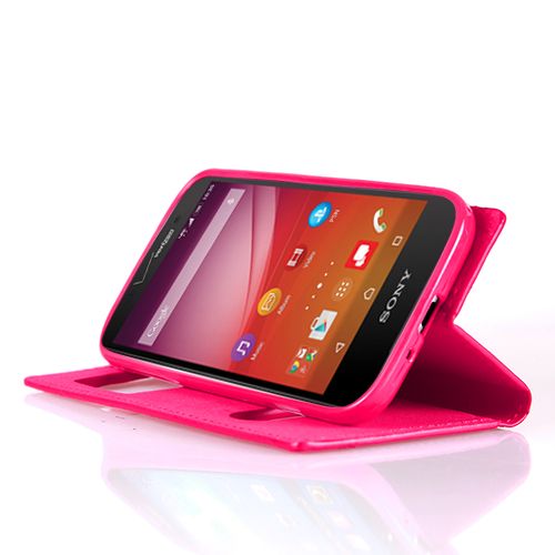 Sony Xperia Z4 Gizli Mıknatıslı Pencereli Magnum Kılıf Pembe