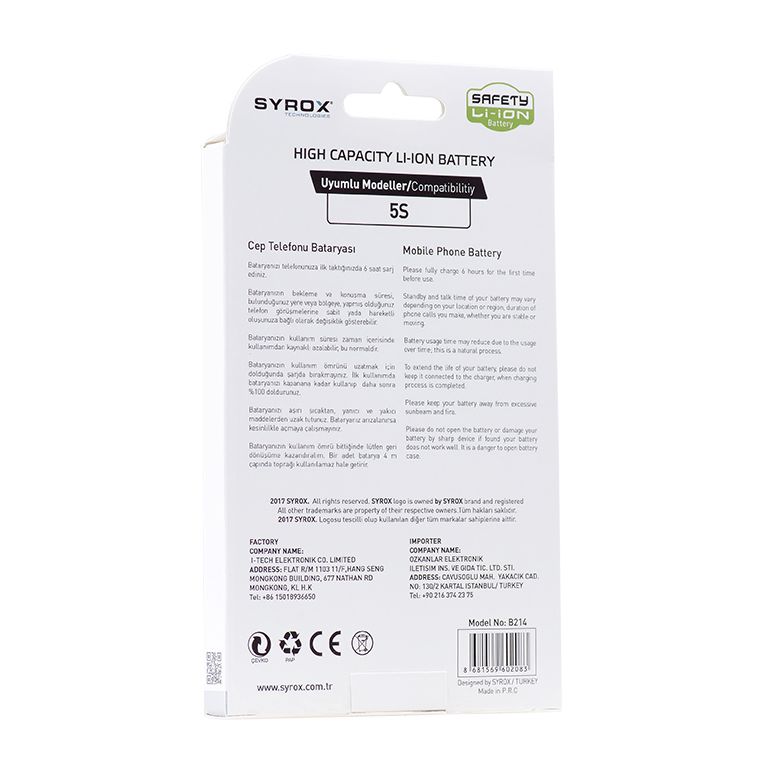 Syrox B214 iPhone 5s Batarya 1560 mAh