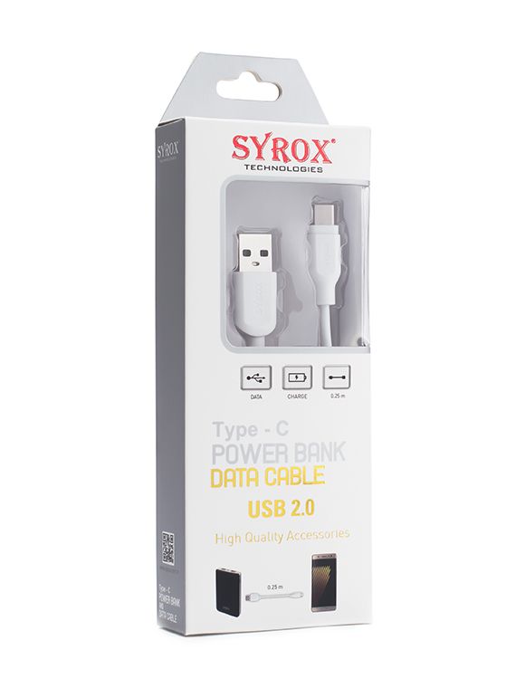 Syrox C69 Type-C - USB Kısa Şarj Kablosu 2A 20cm - Beyaz