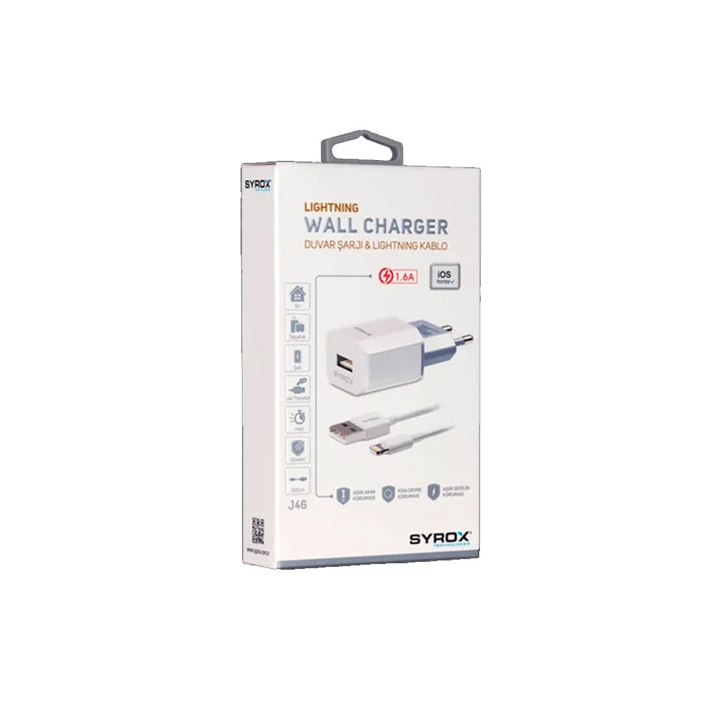Syrox J46 Şarj Aleti ve Lightning Kablo Set 1.6A