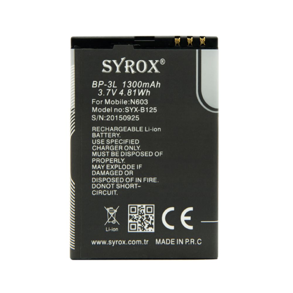 Syrox Nokia N603 / BP-3L Batarya 1300 mAh B125